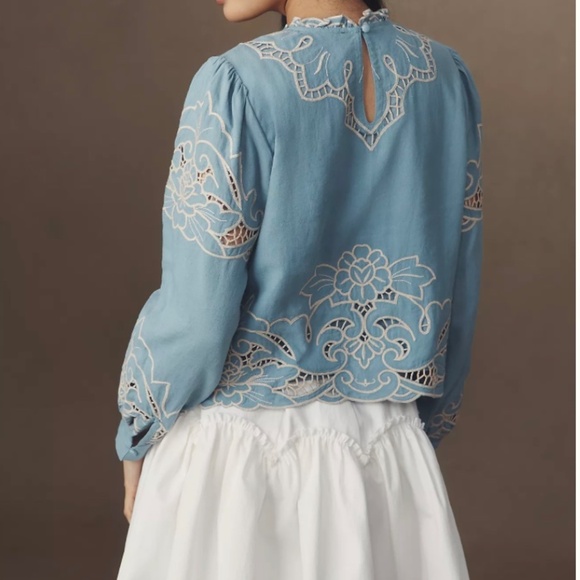 Anthropologie Lainie Long-Sleeve Lace Cutwork Blouse, size XS, Cream - Picture 3 of 8